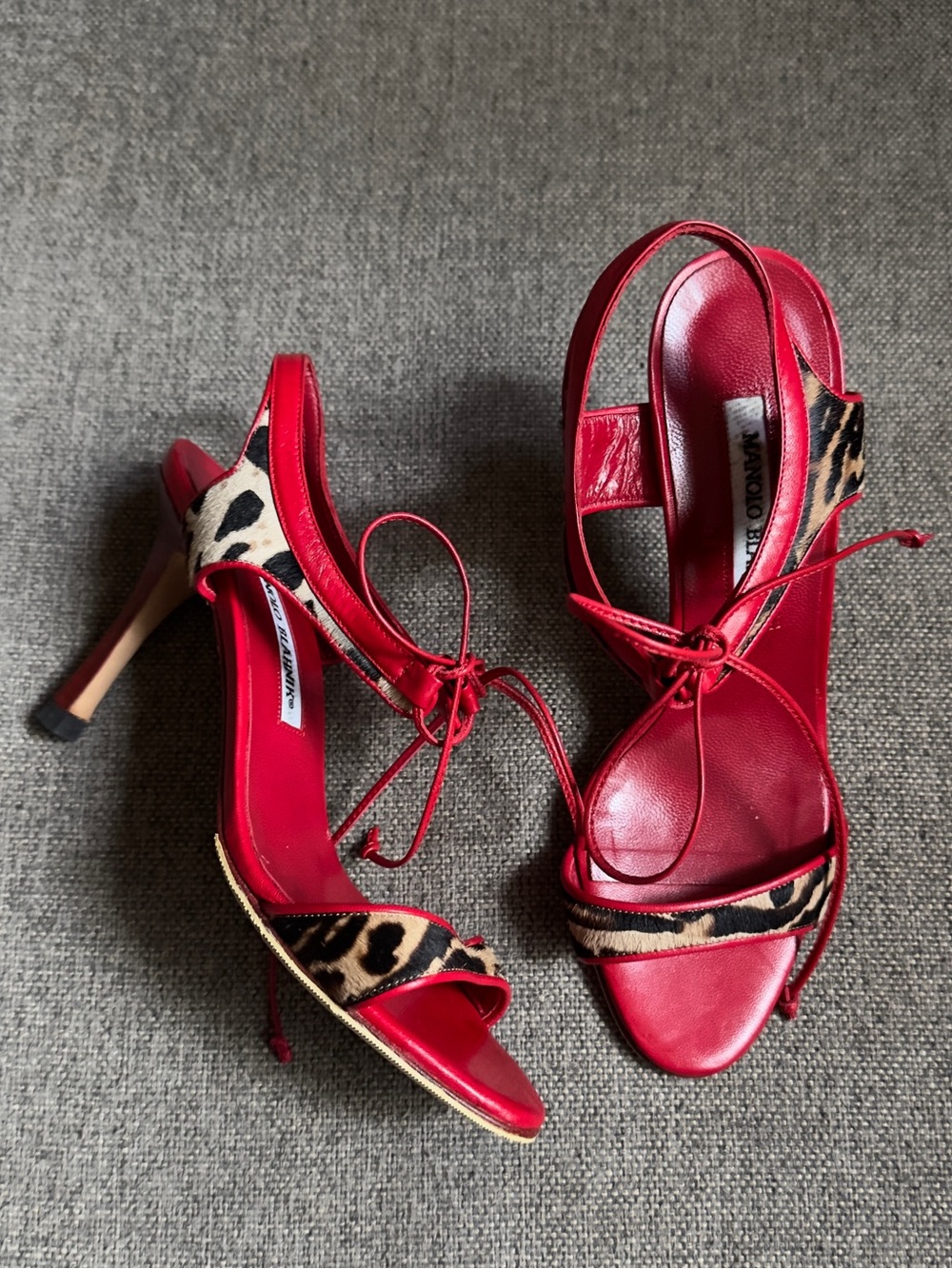 Vintage Manolo Blahnik pony hair/leather strappy heels